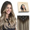 EYEFULL STELL Clip in Human Hair Extensions Real Human Hair 16inch 75g 7PCS Balayage Walnut Brown to Ash Brown Mix Light Blonde Ombre Natural Straight Remy Clip ins Clip on Hair Extensions
