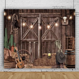 10x8ft Western Cowboy Backdrop Wild West Wooden Barn Party Decor Rustic Vintage Wooden House Door Horse Hay Photography Background Cowboy Theme Party Decorations Banner Photo Booth Boy Birthday