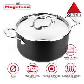 MAGEFESA Prisma – 9.4 inches stew pot, dutch oven with lid, made of 18/10 stainless steel, for all types of kitchens, INDUCTION, easy cleaning, dishwasher and oven safe up to 392ºF