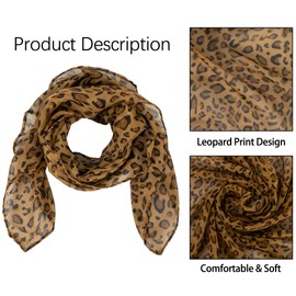 INOGIH Fahion and Lightweight Leopard-Print Chiffon Square-Scarf - Soft Wrap Neck Feeling Head Scarf 31.7 x 31.7 inches