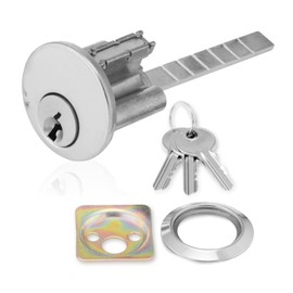 XFORT Polished Chrome Rim Cylinder, Security 5 Pin Rim Cylinder Door Lock Complete with Components of Three Keys, Trim Ring and Shim.