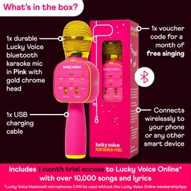 Lucky Voice Wireless Bluetooth Karaoke Microphone w/Built-in Speaker, Pink, Portable Mini Karaoke Machine for Adults & Kids - Echo & Voice Changer - 10,000 Songs Free Access