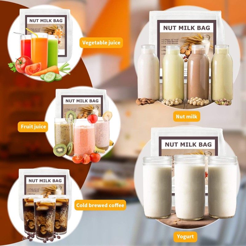 Nut Milk Bags, 12"x12", 2 Pack, Reusable Nylon Food Strainer,