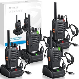 eSynic 4Pack Walkie Talkies 5KM/3Miles Long Range 16 Channels Walky Talky with LED Flashlight & VOX Light Rain Resistant 1500mAh Rechargeable for Construction Site Outdoor Work Hiking Camping