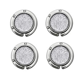 AUFIKR Wallet Hooks Foldable - Set of 4 Folding Handbag Table Hanger Bag Hanger Collection - Desk Hooks for Purse (Silver Set)