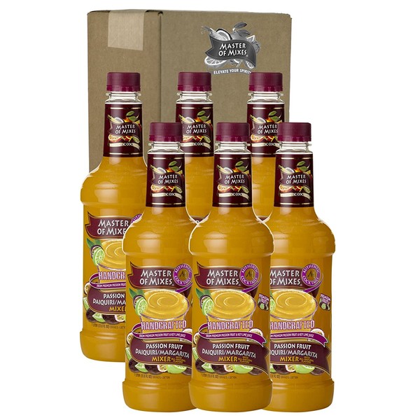 Master of Mixes Passion Fruit Drink Mix, Ready To Use, 1 Liter Bottle (33.8 Fl Oz), Pack of 6