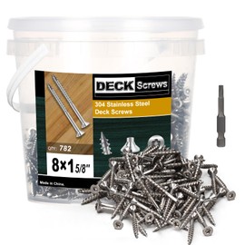 Bobibbi 304 Stainless Steel Wood Screws, Flat Head T25 Torx Drive Deck Screws, #8x1-5/8 Inch for Wood, Decking and Fence, 782Pcs (5lb)