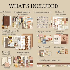 Bullet Journal Kit, Suministros para Albumes de Recortes - Kit de Albumes de Recortes Estéticos Clásico para Diario de Bala, Papelería, Suministros de Diario, Regalo de Cumpleaños