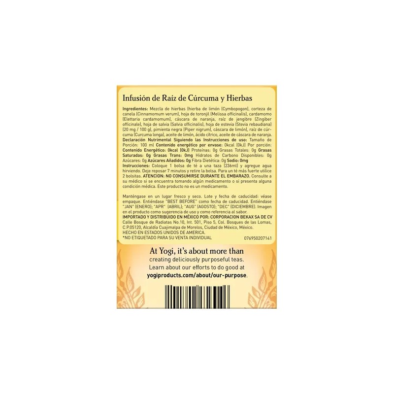 Yogi Té De Cúrcuma Y Hierbas 16 Sobres 32g
