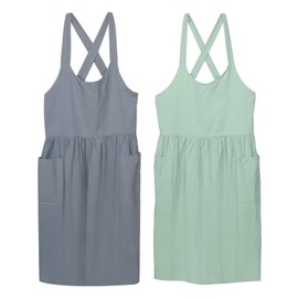 HARFINGTON 2 Pack Cotton Chef Aprons 85x109cm Cross Back Kitchen Cooking Apron with 2 Pockets Pinafore Dress for Men Women Chef, Grey/Light Green