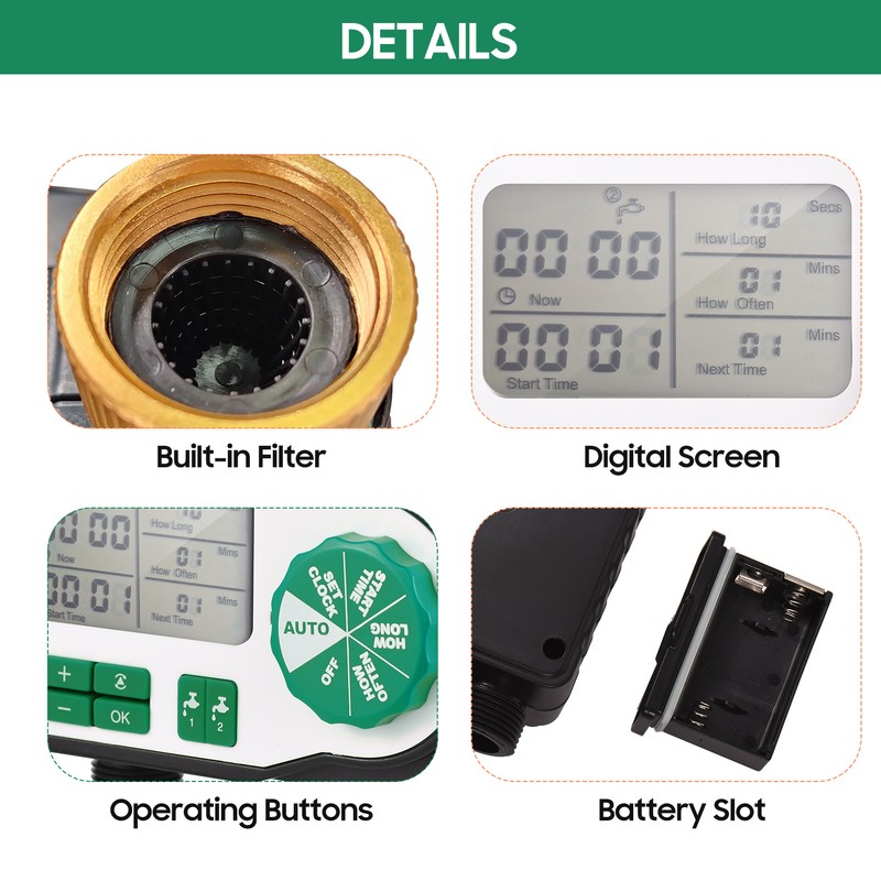 Digital Automatic Watering Timer with 2 Hose Connectors Programmed Garden