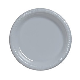 Creative Converting Touch of Color 20 Count Plastic Banquet Plates, Shimmering Silver
