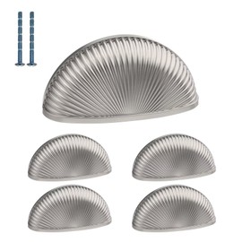9BUILD 6 Pack Brushed Satin Nickel Retro Door Handle Shell Cup Handles Vintage Kitchen Cupboard Drawer Cabinet Handles Pull Silver Half Moon Furniture Wardrobe Knobs Handware（76MM）
