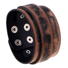 Fusamk Punk Vintage Wide Leather Cuff Bracelet(Brown)