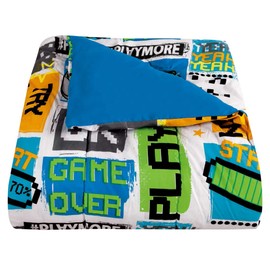 Sapphire Home 8 Piece Full Size Boys Kids Teens Comforter Set Bed in Bag, Shams, Sheet Set & Decorative Toy Pillow, Kids Comforter Bedding w/Sheets, Video Games Gaming, Blue/Green, 8pc Game