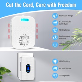 Daytech Wireless Caregiver Pager for Elderly Monitor/Seniors/Patient/Disabled at Home Nurse Alert System 300+ Feet 2 Portable/Vibration Receiver & 1 Call Button & 1 Alert Watch