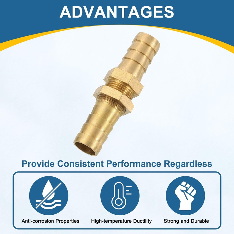 sourcing map 2Pcs 1/2" Hose Barb Fitting, Brass Hex Head