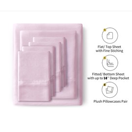 Lanest Housing Silk Satin Sheets, 6-Piece Queen Size Satin Bed Sheet Set with Deep Pockets, Cooling and Soft Sheets Queen - Pink
