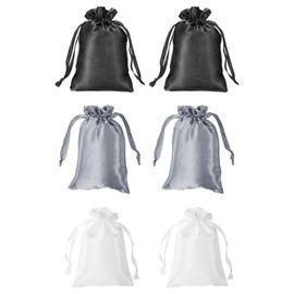 YELARXI Satin Jewelry Bags with Drawstrings, Silk Earring Gift Bags Wedding Favor Pouch 6 x 8 Inch Fit for Candy Christmas Party Graduation Birthday Easter - (6 Pack, Black/Grey/White)