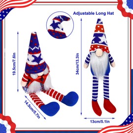 4th of July Gnomes Plush Patriotic Decorations 2pcs Presidents Memorial Day Tomte Gnome Ornaments Fourth of July Party Décor