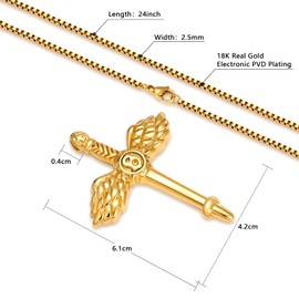 VEXXS Cross Necklace for Men, 18K Real Gold Plated Pendant Necklace with 2mm box chain, Durable No Color Fading Men’s Necklace Chain Urban Fashion Street Wear Gold Chain