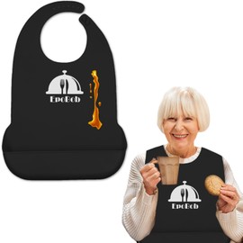EpoBob Silicone Adult Bibs with Crumb Catcher, Washable and Adjustable Adult Bibs for Elderly Women Men Seniors, Black