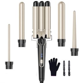 BESTOPE PRO set Welleneisen - Lockenst√§be 3 F√§sser f√ºr Gro√üe Keine Locken Keramik Lockenwickler Verschiedenen Aufs√§tzen Temperatureinstellung Schnelle Erw√§rmung Handschuh 2 Clips Gold 5 in 1