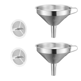 SRTSTR Set of 2 Funnels Stainless Steel Metal Funnel Stainless Steel Funnel 11 cm Funnel with Strainer Stainless Steel Funnel Filter Set Funnel Made of Stainless Steel for Transferring Liquids