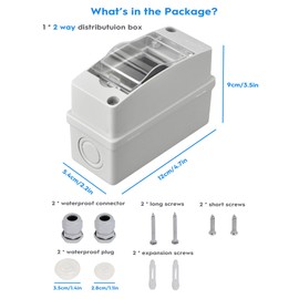 Fuse Box Surface-Mounted Distributor, Distribution Box Surface-Mounted IP65 1 Row for 2 Modules, with Accessories, Small Distributor for Gardens, Famiglia, Wet Rooms