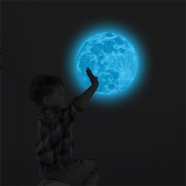 Condessacity Glow in the Dark Wall Sticker Bright Moon Wall Sticker Blue Glow Moon Wall Sticker Fluorescent Drawing Room Bedroom Study Wall Decor Monotone Removable Wall Sticker Kids Room Wall Decor
