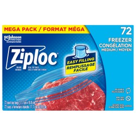 Ziploc Medium Food Storage Freezer Bags, Grip 'n Seal Technology for Easier Grip, Open and Close, 72 Count