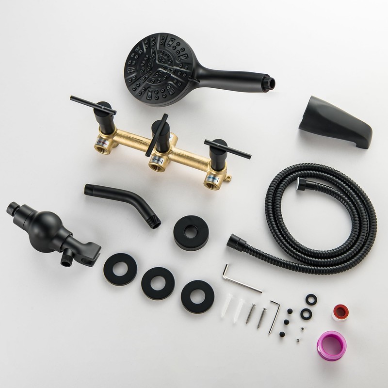 SUBEIXI 3 Handle Tub Shower Faucet Shower Head Holder with