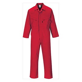 Portwest C813 Men's Work Coveralls - Liverpool Lightweight Polycotton Safety Coverall with Zip and Pockets Red, XX-Large
