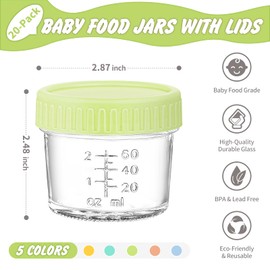 DRKIO DRKIO 20 Pack Glass Baby Food Storage Containers 4 Oz Baby Food Jars with Lids Baby Food Maker Microwave Dishwasher Freezer Safe 100% Leak-Proof BPA Free