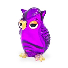 ChangThai Design Tiny 1½" High Purple Owl Glass Figurine - Miniature Hand Blown Painted Glass Owls Owlet Nocturnal Birds Colorful Crystal Animals Decorative Collectible Figurines Home Décor Gifts