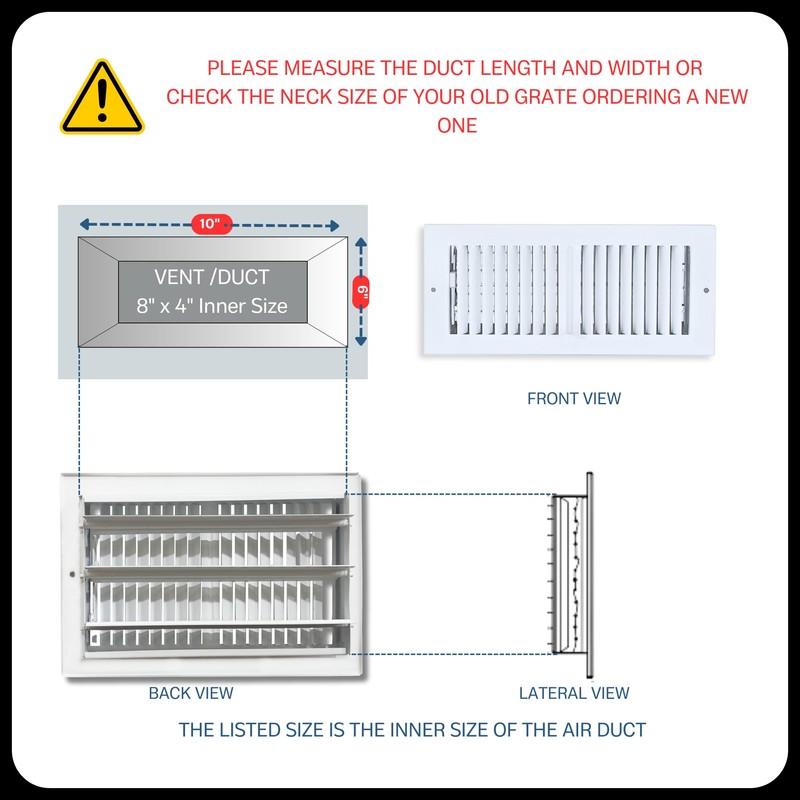 4 x 8 Inch (Duct Opening) White Air Vent Cover