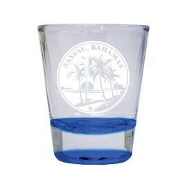 R and R Imports Nassau the Bahamas Souvenir 1.5 Ounce Engraved Shot Glass Round Blue Single Unit