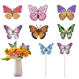 LakiHomi 8 Piece Diamond Painting Butterfly Sets, Painting Adults Children Butterfly Pictures, Garden Decoration for Outdoor and Indoor Balcony Decoration, Diamond Painting Children Women Gift