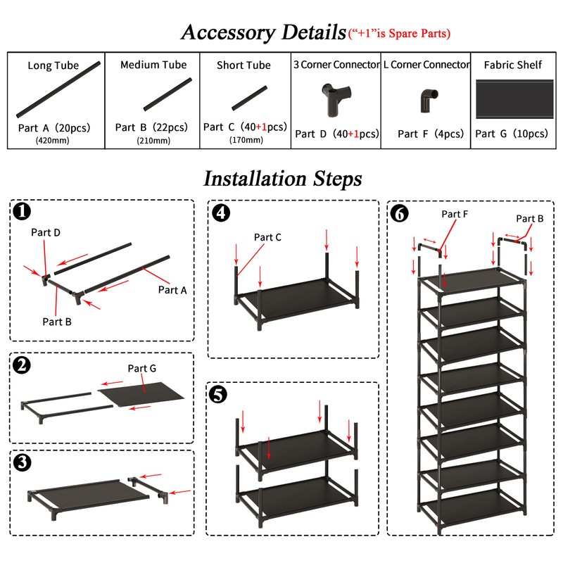 MUAHRCE 10-Tier Tall Shoe Rack for Closet, Entryway, Adjustable Sturdy