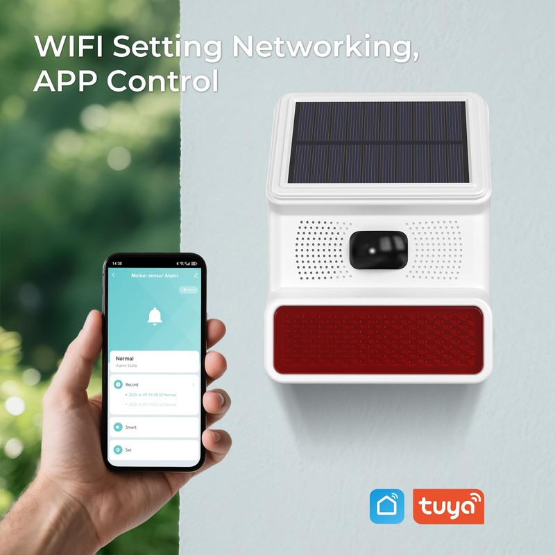 Wireless Smart Outdoor Siren with Solar Wifi Panel motion detector-