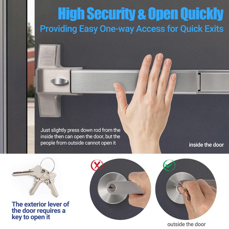 304 Stainless Steel Panic Bars for Emergency Exit Doors -