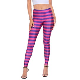 HDE Trendy Design Workout Leggings - Fun Fashion Graphic Printed Cute Patterns Cheshire Stripes - L