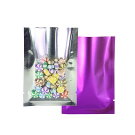 QQ Studio Clear Open Top Colored Metallic Mylar Bag (100 Pack) (Purple, Open | 2.8" x 3.9")