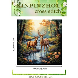 Xinpinzhou Cross Stitch Set, Pre-Printed Deer Animals, Embroidery Templates, Embroidery Pictures, Pre-Printed Cross Stitch Embroidery Kit, Embroidery Kit, Embroidery Set, Adult Beginners