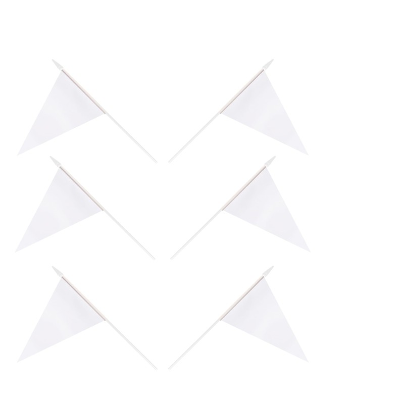 12 Pack White Pennant Flags Small Mini Hand Held Solid
