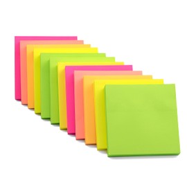 1200 Sticky Notes Bright Colour Square Pads | 12 Pads - 76x76mm (3"x3") | Note Taking Memo Pad in Yellow, Pink, Orange, Green, Peach Colours | Office Supplies, Revision Study Notes, 100 Sheets per Pad
