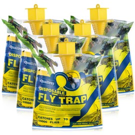 Qualirey 5 Pack Outdoor Fly Bags with Bait, Disposable Hanging Fly Traps, Pet Safe Flies Control, Bug Catcher Killer, Trap Bag Helps Control Horse Flies in Backyard, Ranch, Orchard, Barns, Farm
