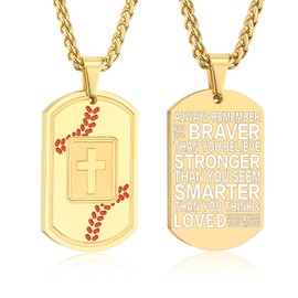 Fervia Baseball Bible Verse Cross Necklace for Men Stainless Steel Gold Religious Gift Baseball Sports Jewelry Graduation Easter Gifts for Kids Boys Men(ALWAYS REMEMBER)