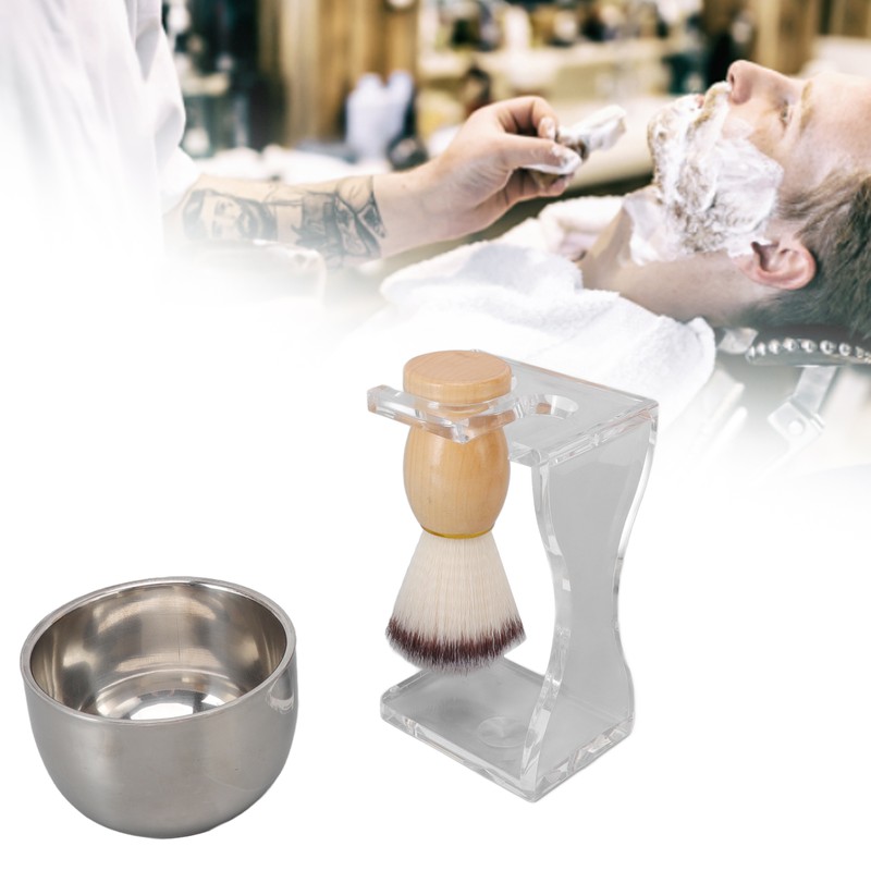 3 PCS Men Shaving Brush Set Acrylic Brush Holder Bubble