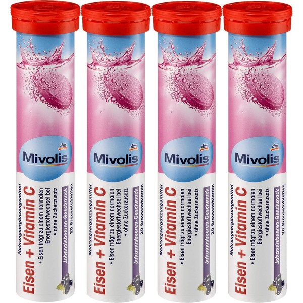 Mivolis Iron + Vitamin C effervescent Tablets - Dietary Supplements 4 Packs x 20 pcs | Germany
